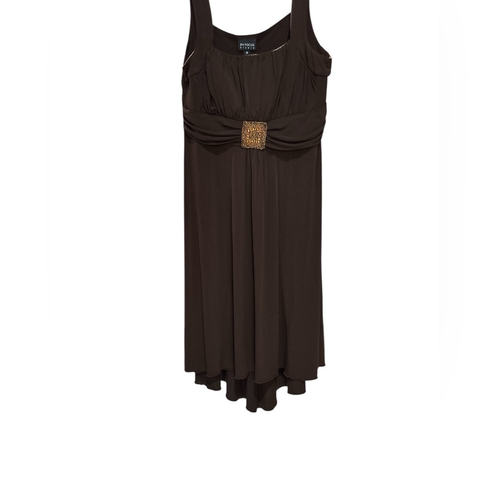 Enfocus Studio Black High Low Dress with Gold Accent